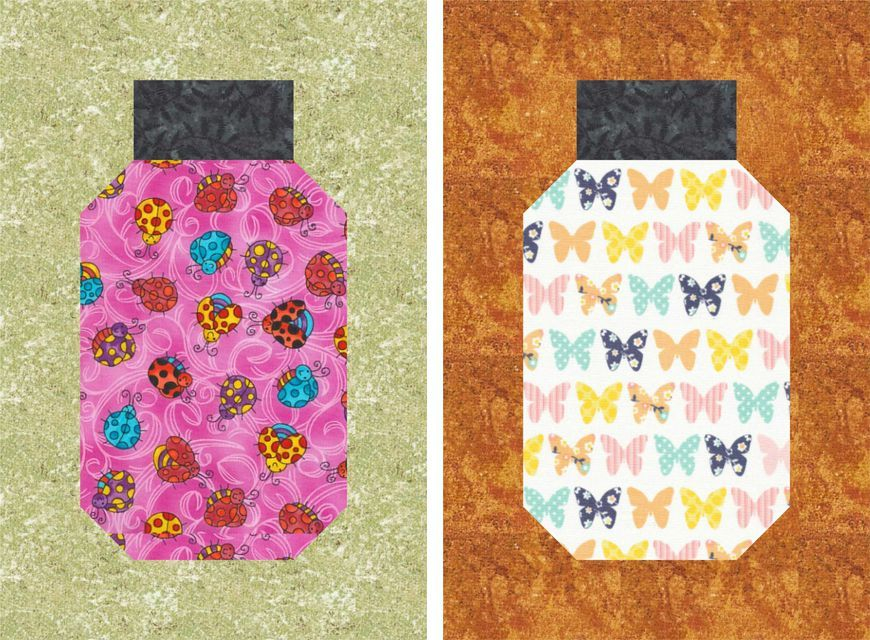 Fill Tall Bug Jar Quilt Blocks With Colorful Novelty Fabrics Pattern 