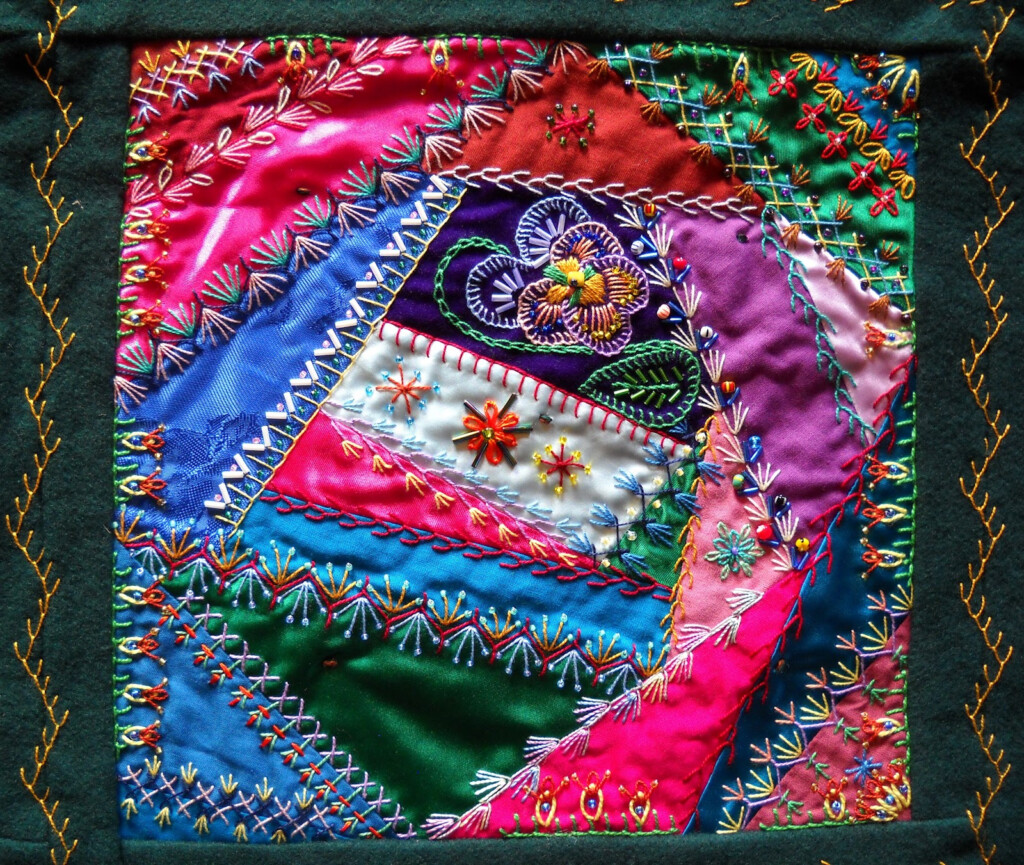 Julies Creative Ideas Victorian Crazy Quilt The Purple Pansy Block 12