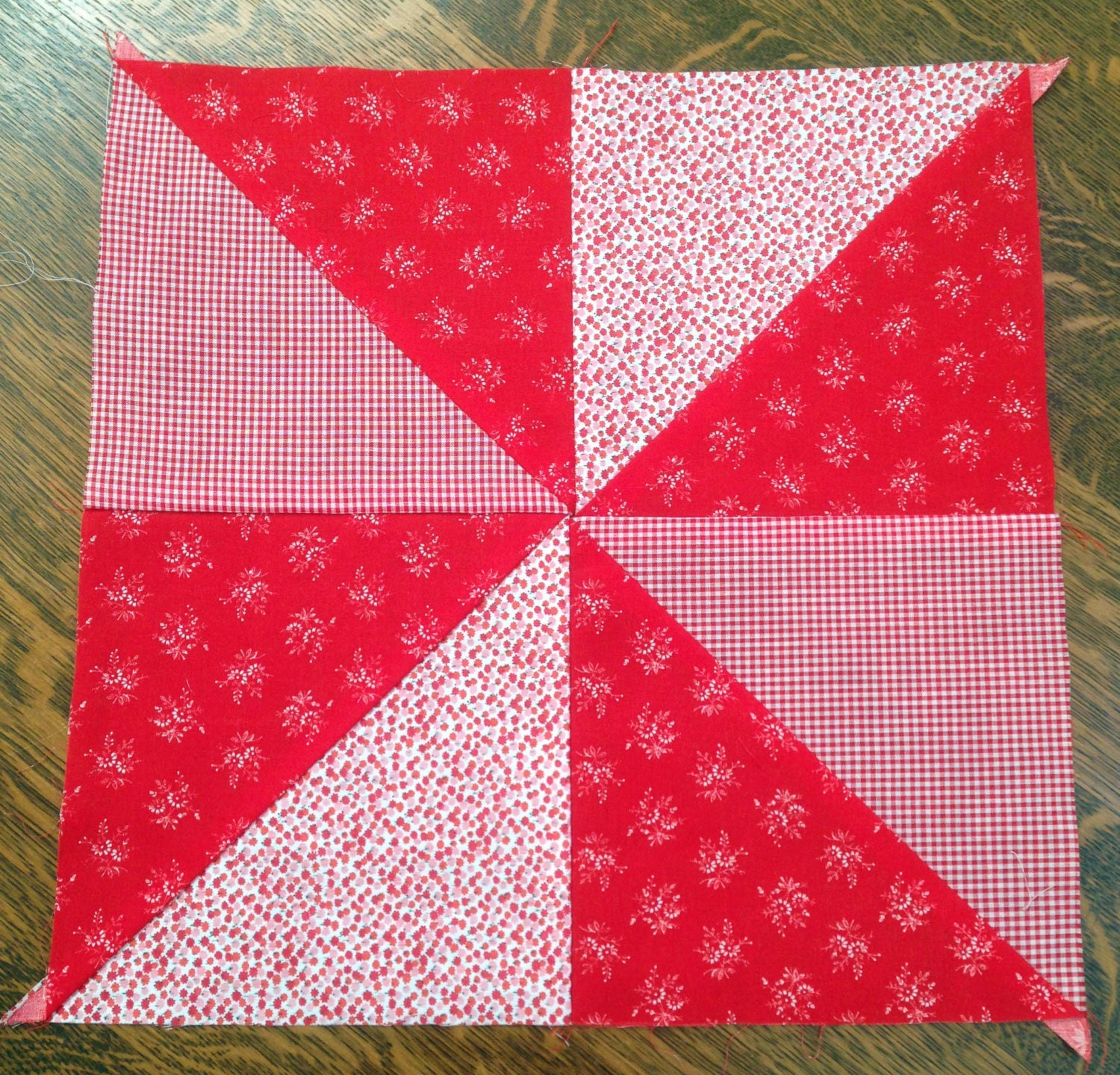 Vintage Pieced 16 Inch Quilt Block Red White Fabrics
