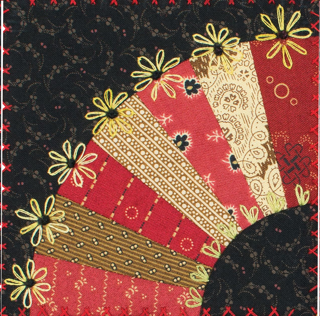 Vintage Style Hand Embroidered Crazy Quilt Stitching DIY Fan Design