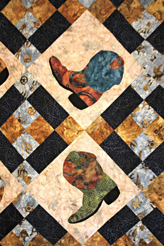 Western Rodeo Ranch Boot Scootin Homemade Lap Quilt 52 x67 Cowboy 