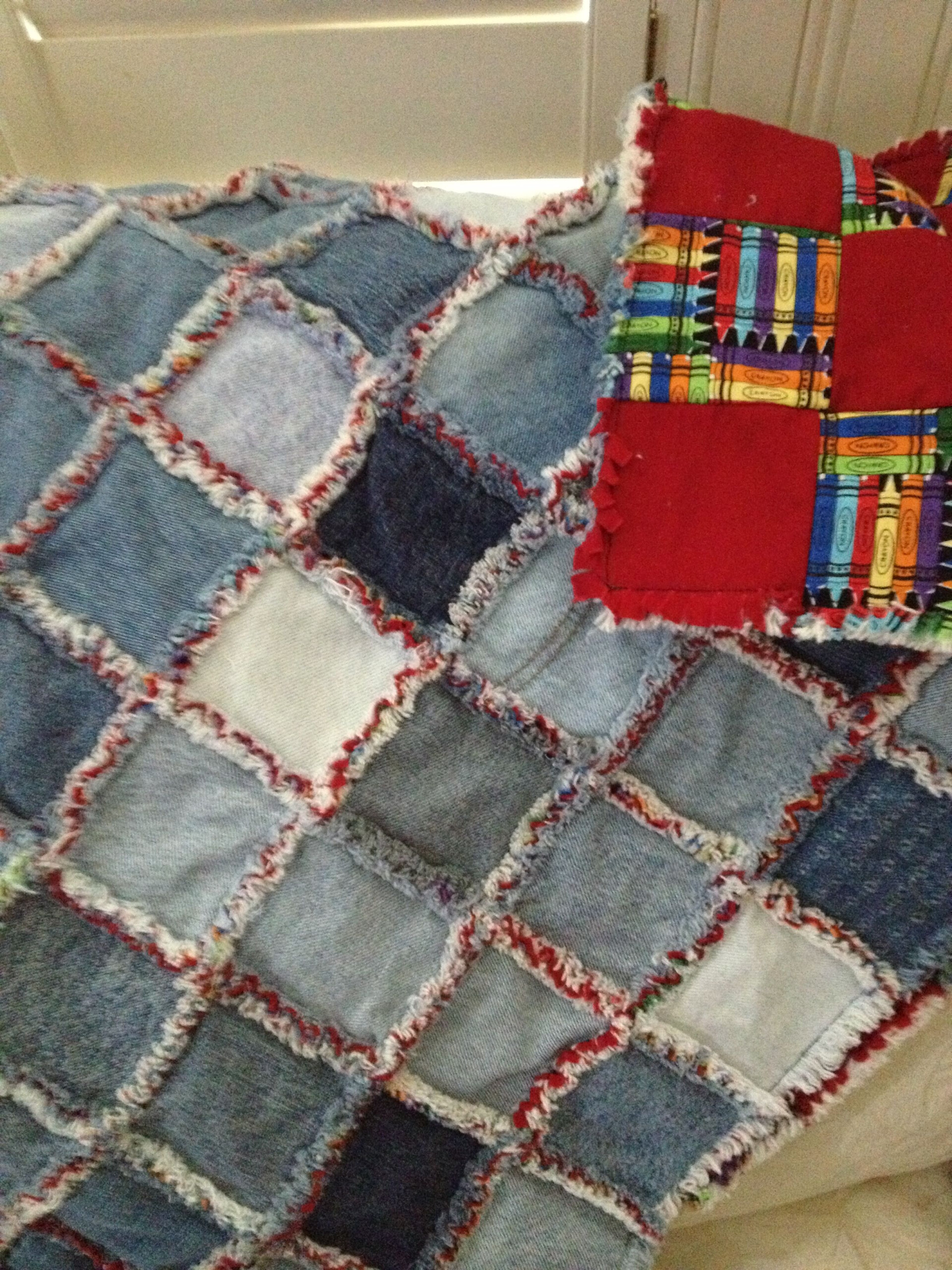 Baby Denim Rag Quilt 4 blocks 3 8 Seam Cotton Checker Board Back