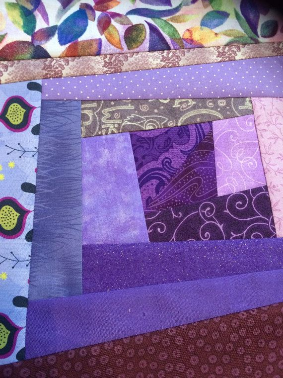 Crazy Quilt Block 11 Inch Square Purple Violet Log Etsy Crazy 